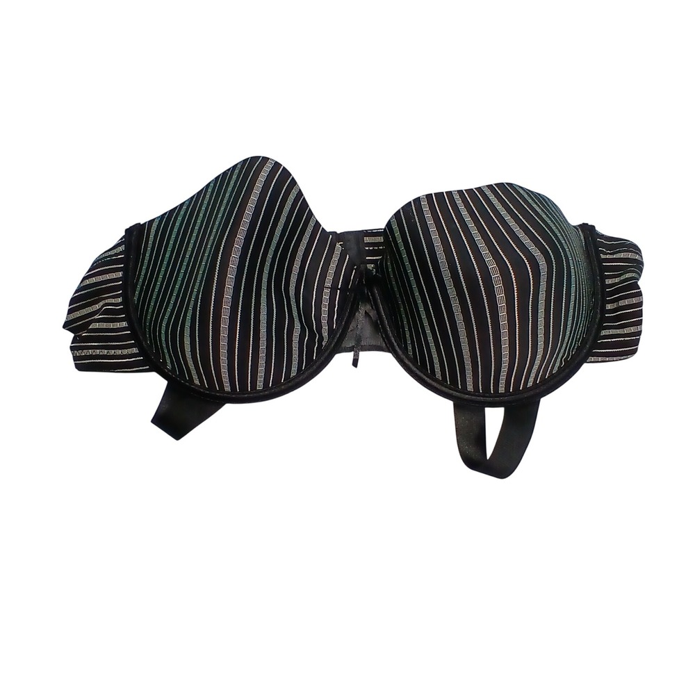 Queen Black White Pinstripe Strapless Underwire Bra‎ 40DD
